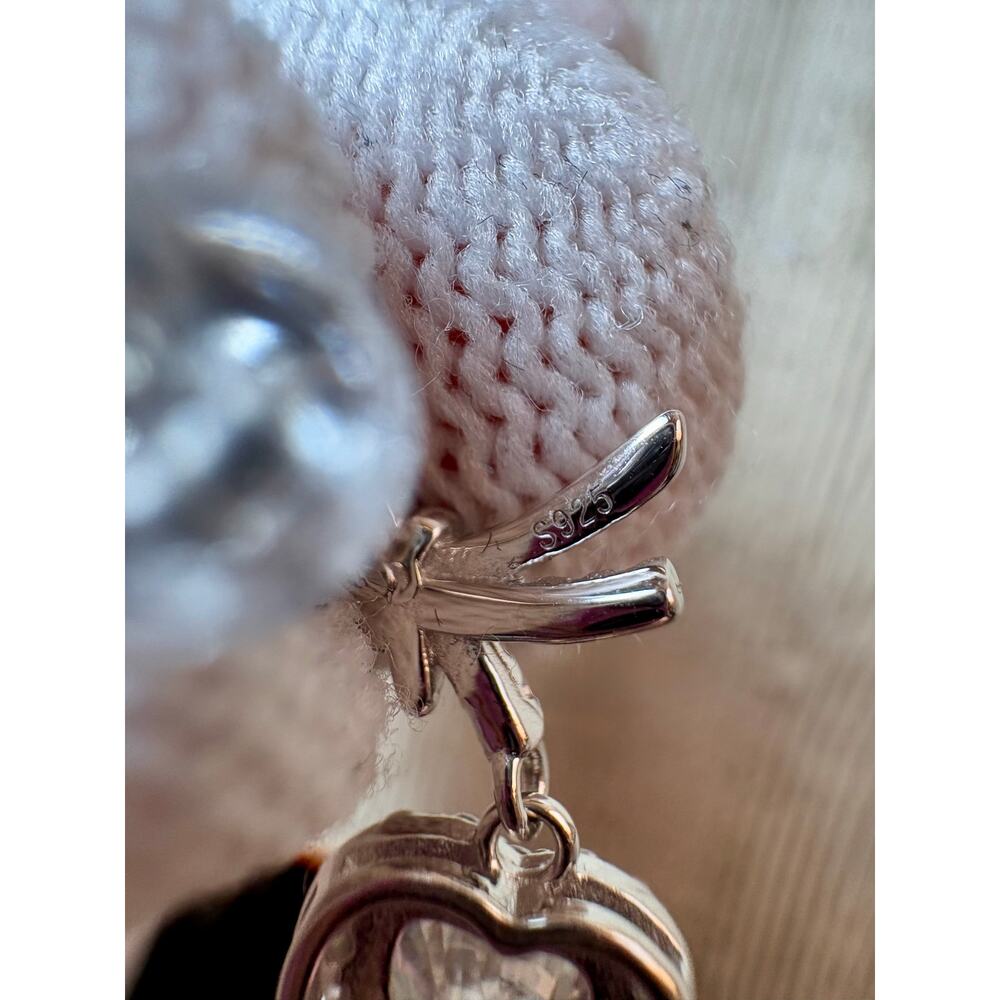 2ct Moissanite Heart/Ribbon/Cherry, 925 Silver Earrings - Picture 4 of 8